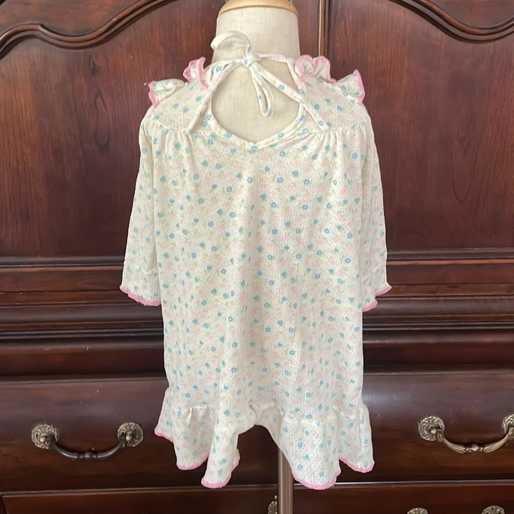 Vintage Carter’s Floral Ruffle Nightgown Girls 12M Pink Blue Pajamas